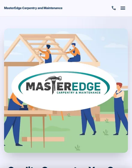 The Master Edge Carpentry website on a phone.