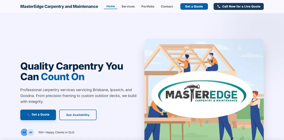 The Master Edge Carpentry website on a desktop screen.